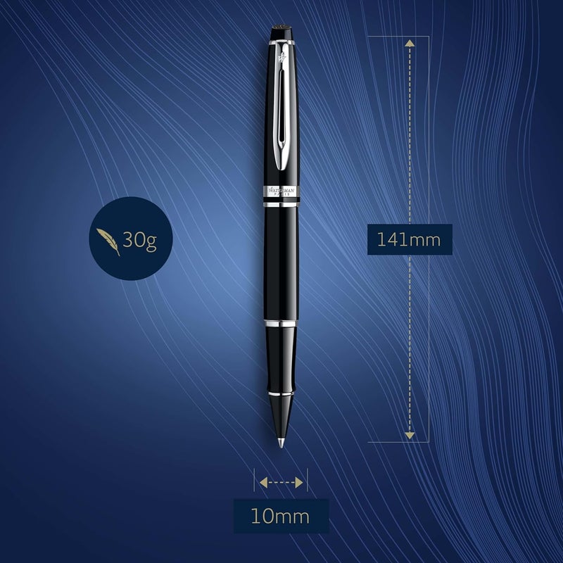 Waterman Expert Black Chrome Trim Rollerball Pen 9321 Medium - Image 3
